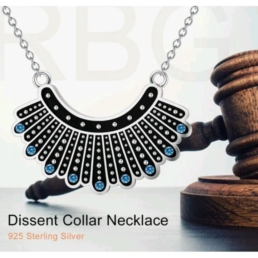 Aoboco~925 Silver‎ Ruth Bader Ginsburg Pendant Necklace Dissent Collar